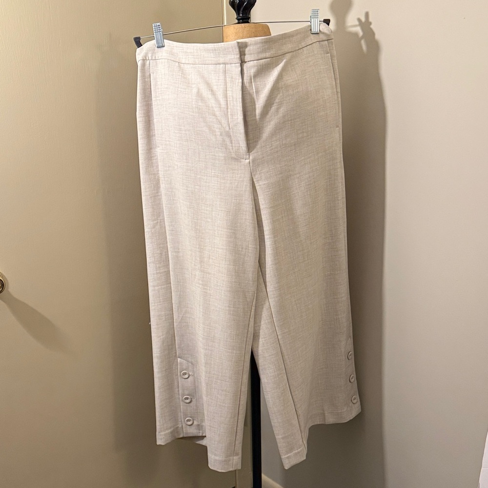 Ann Taylor Cream Button-Detail Trousers